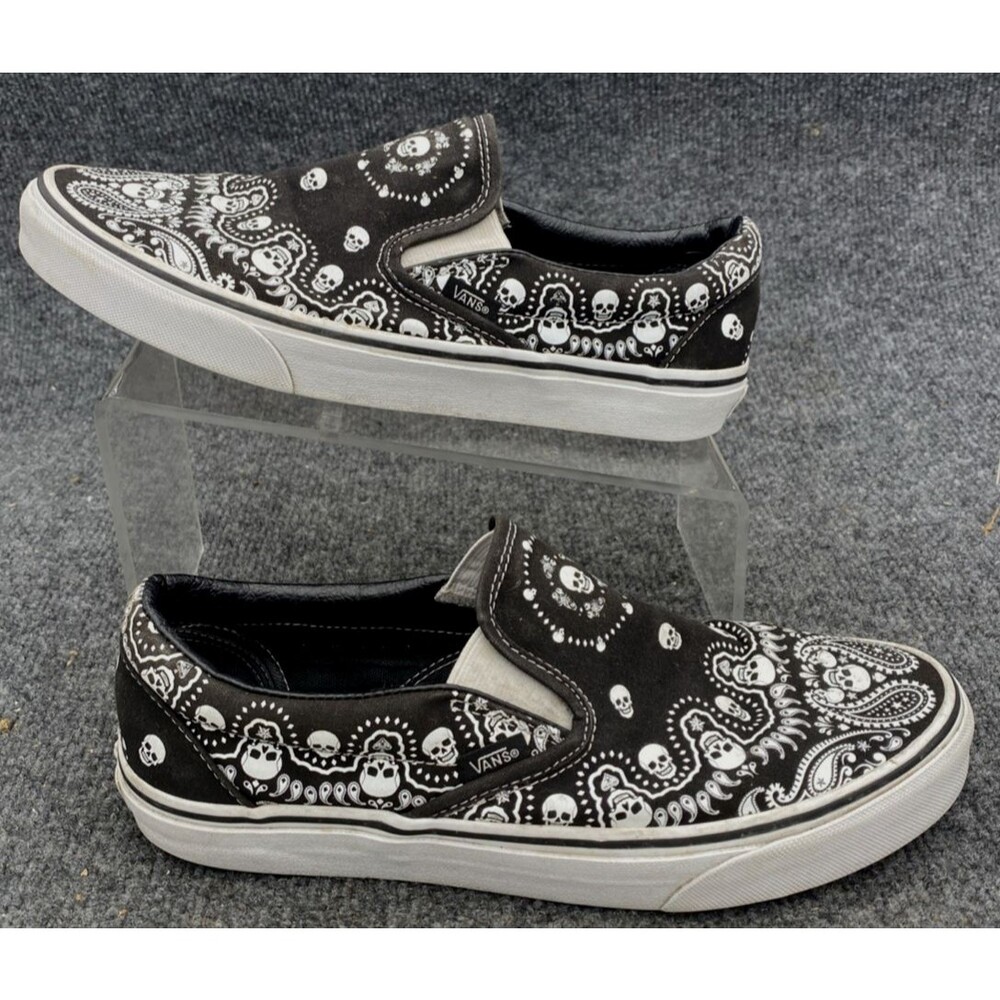 Vans Classic Slip-On Black White Skull Paisley Bandana Shoes Men 9 Women 10.5 - Picture 11 of 11